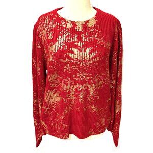 Jodifl Sweater Womens Knit NEW Christmas Holiday Red Gold Sparkle Gift LargeSize
